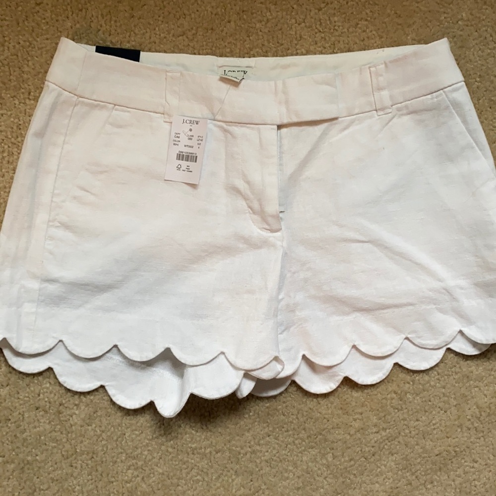 J Crew scalloped edge white shorts, size 4, NWT